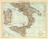 UnterItalien historische Landkarte Lithographie ca. 1904