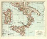 UnterItalien historische Landkarte Lithographie ca. 1905