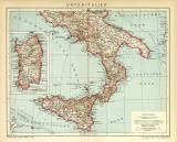 UnterItalien historische Landkarte Lithographie ca. 1907