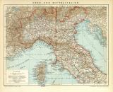 Ober-  und Mittelitalien historische Landkarte Lithographie ca. 1902