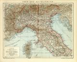 Ober-  und Mittelitalien historische Landkarte Lithographie ca. 1904