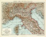 Ober-  und Mittelitalien historische Landkarte Lithographie ca. 1905
