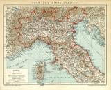 Ober Mittel Italien Karte Lithographie 1907 Original der...
