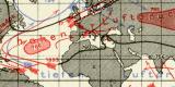 Isobaren und Luftbewegungen auf der Erde für Januar, Jahr und Juli historische Landkarte Lithographie ca. 1912