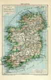 Irland Karte Lithographie 1908 Original der Zeit
