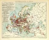 Militärkarte Europa Lithographie 1905 Original der Zeit
