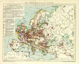 Militärdislokation in Europa historische Militärkarte Lithographie ca. 1906