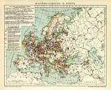 Militärdislokation in Europa historische Militärkarte Lithographie ca. 1908