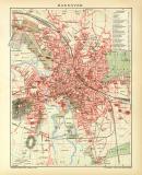 Hannover historischer Stadtplan Karte Lithographie ca. 1904