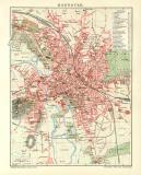 Hannover historischer Stadtplan Karte Lithographie ca. 1905