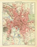Hannover historischer Stadtplan Karte Lithographie ca. 1907