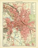 Hannover historischer Stadtplan Karte Lithographie ca. 1912