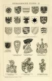 Heraldische Typen I. - II. historische Bildtafel Holzstich ca. 1898