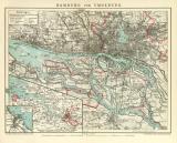 Hamburg und Umgebung historischer Stadtplan Karte Lithographie ca. 1900