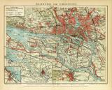 Hamburg und Umgebung historischer Stadtplan Karte Lithographie ca. 1904