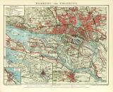 Hamburg und Umgebung historischer Stadtplan Karte Lithographie ca. 1905