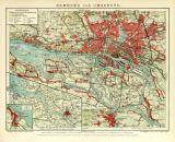 Hamburg und Umgebung historischer Stadtplan Karte Lithographie ca. 1909