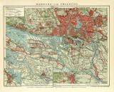 Hamburg und Umgebung historischer Stadtplan Karte Lithographie ca. 1912
