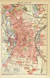 Halle an der Saale historischer Stadtplan Karte Lithographie ca. 1905