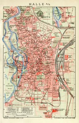 Halle an der Saale historischer Stadtplan Karte Lithographie ca. 1906