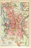 Halle an der Saale historischer Stadtplan Karte Lithographie ca. 1907