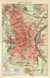 Halle an der Saale historischer Stadtplan Karte Lithographie ca. 1909