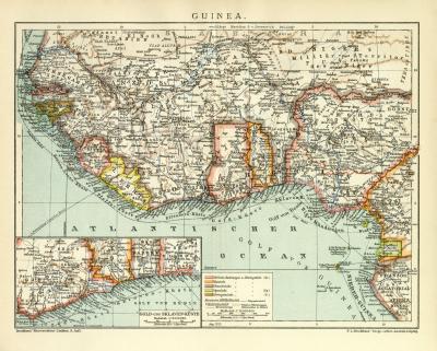 Guinea historische Landkarte Lithographie ca. 1912