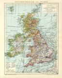 Großbritannien und Irland historische Landkarte Lithographie ca. 1902