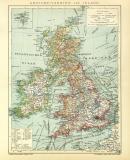 Großbritannien und Irland historische Landkarte Lithographie ca. 1905