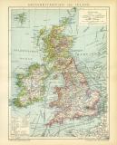 Großbritannien und Irland historische Landkarte Lithographie ca. 1907