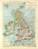 Großbritannien und Irland historische Landkarte Lithographie ca. 1909