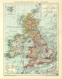 Großbritannien und Irland historische Landkarte Lithographie ca. 1910