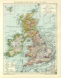 Großbritannien und Irland historische Landkarte Lithographie ca. 1912