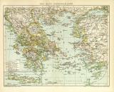 Das Alte Griechenland Karte Lithographie 1900 Original...