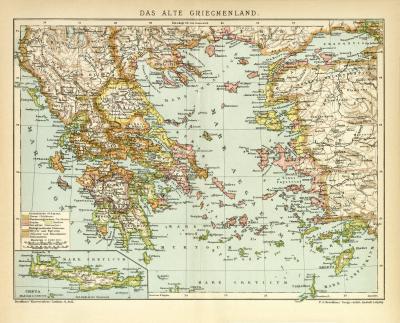 Das Alte Griechenland historische Landkarte Lithographie ca. 1904