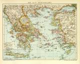 Das Alte Griechenland Karte Lithographie 1909 Original...