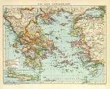Das Alte Griechenland Karte Lithographie 1911 Original...