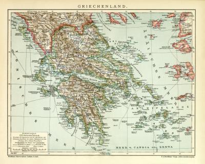 Griechenland historische Landkarte Lithographie ca. 1905
