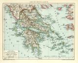 Griechenland Karte Lithographie 1907 Original der Zeit