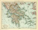 Griechenland Karte Lithographie 1912 Original der Zeit