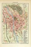 Graz historischer Stadtplan Karte Lithographie ca. 1907