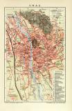 Graz historischer Stadtplan Karte Lithographie ca. 1909