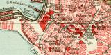 Genua historischer Stadtplan Karte Lithographie ca. 1907