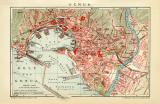 Genua historischer Stadtplan Karte Lithographie ca. 1909