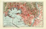 Genua historischer Stadtplan Karte Lithographie ca. 1911