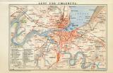 Genf und Umgebung historischer Stadtplan Karte Lithographie ca. 1900