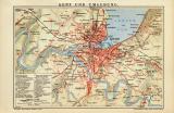 Genf und Umgebung historischer Stadtplan Karte Lithographie ca. 1904