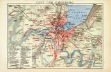 Genf Stadtplan Lithographie 1907 Original der Zeit