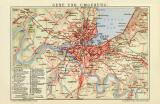 Genf und Umgebung historischer Stadtplan Karte Lithographie ca. 1912