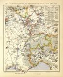 Militärdislokation in Frankreich Östliche Grenze historische Militärkarte Lithographie ca. 1900